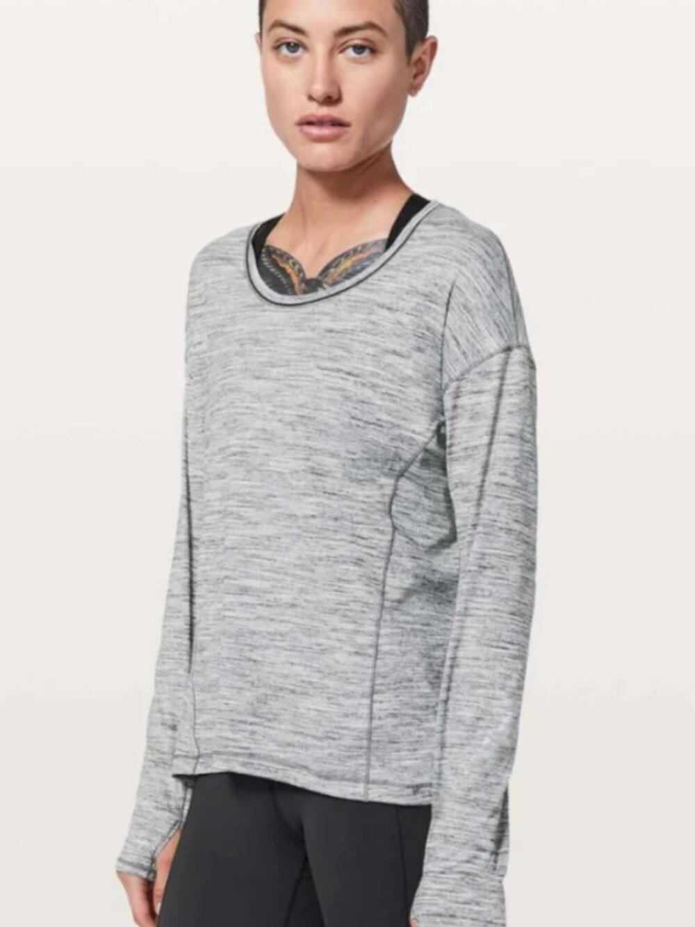 Lululemon Sweat Embrace Long Sleeve Top Space Dye Camo Seal Grey Deep Coal - 4/6